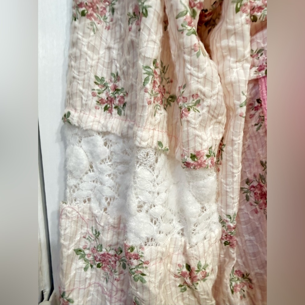 H175 New POL S pp24 Pink and Cream Patchwork detail Lace Button-Up Jacket Top - Picture 7 of 16